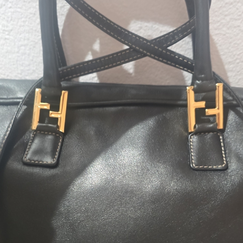 Fendi Black Leather Ventage Handbag with Gold Accents Authentic - Picture 3 of 16
